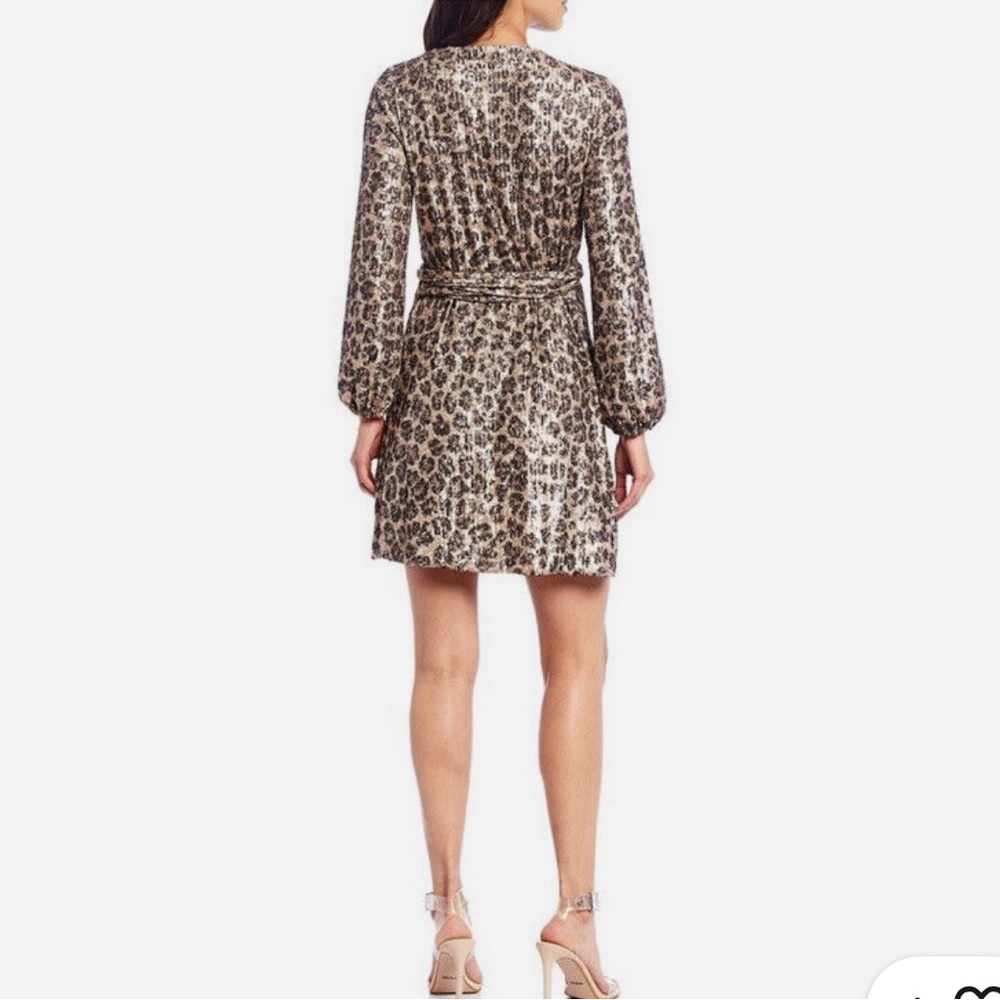 🍁Gianni Bini Brown Sequin Wrap Dress Long Sleeve V-Neck - Picture 2 of 5